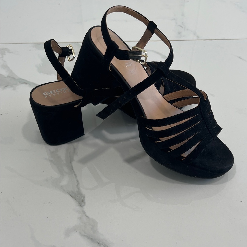 Geox Black Strappy Block Heels - Picture 4 of 6